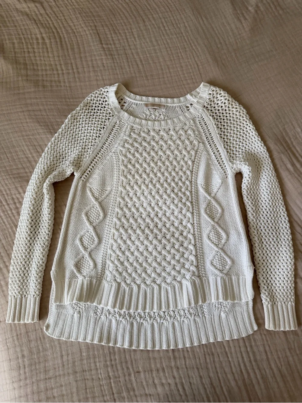 Michael Kors Ivory Cable Knit Crewneck Sweater Sz M